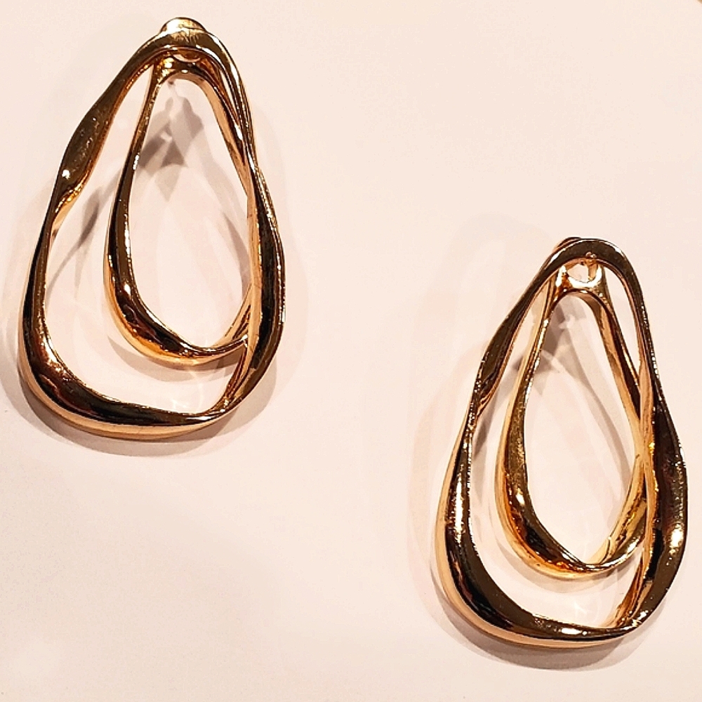 Gold teardrop front and back earrings; nwot - Picture 5 of 7